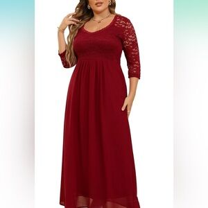Red Off the Shoulder Gown with Cuffed Sleeves for Weddings